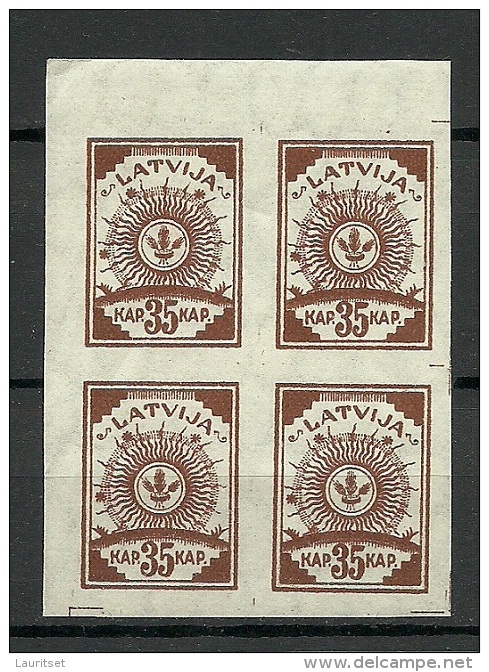 Lettland Latvia 1919 Michel 21 In 4-Block MNH Bogenecke - Lettland