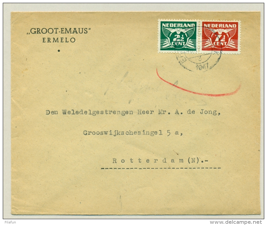Nederland - 1947 - Paartje 2,5+7,5 Cent Vliegende Duif Op Brief Van Ermelo-Veldwijk Naar Rotterdam - Brieven En Documenten
