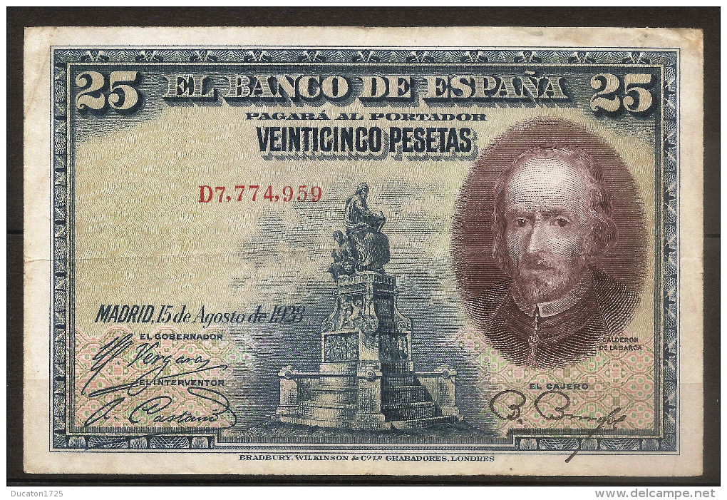 25 Pesetas 15/08/1928. Spain/ Espagne. (Calderon De La Barka) - 1-2-5-25 Peseten