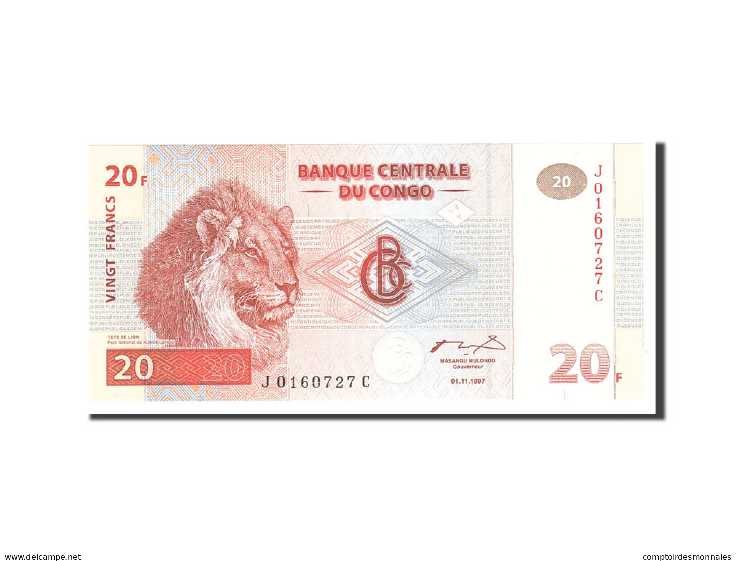 Billet, Congo Democratic Republic, 20 Francs, 1997, 1997-11-01, KM:88a, NEUF - Demokratische Republik Kongo & Zaire