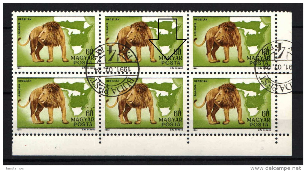 Hungary 1981. ERROR Animals Of Africa Stamp POSTA - PCSTA !!! Used, 6 Stamps Block !!! - Plaatfouten En Curiosa