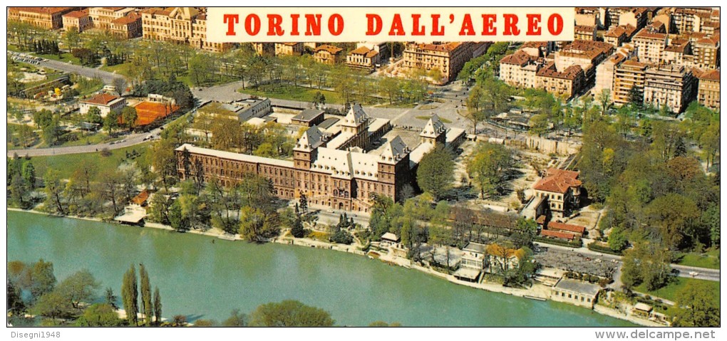 04802 "TORINO DALL'AEREO - CASTELLO E PARCO DEL VALENTINO - FORMATO MINI" CART. POST. ORIG.  NON SPEDITA. - Multi-vues, Vues Panoramiques