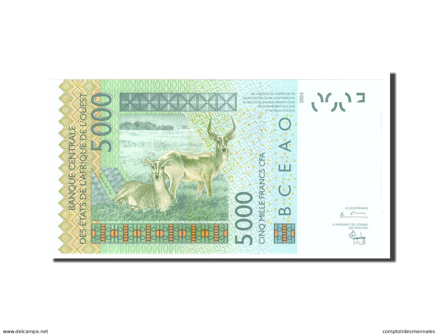Billet, West African States, 5000 Francs, 2003, Undated, KM:117Aa, NEUF - West African States