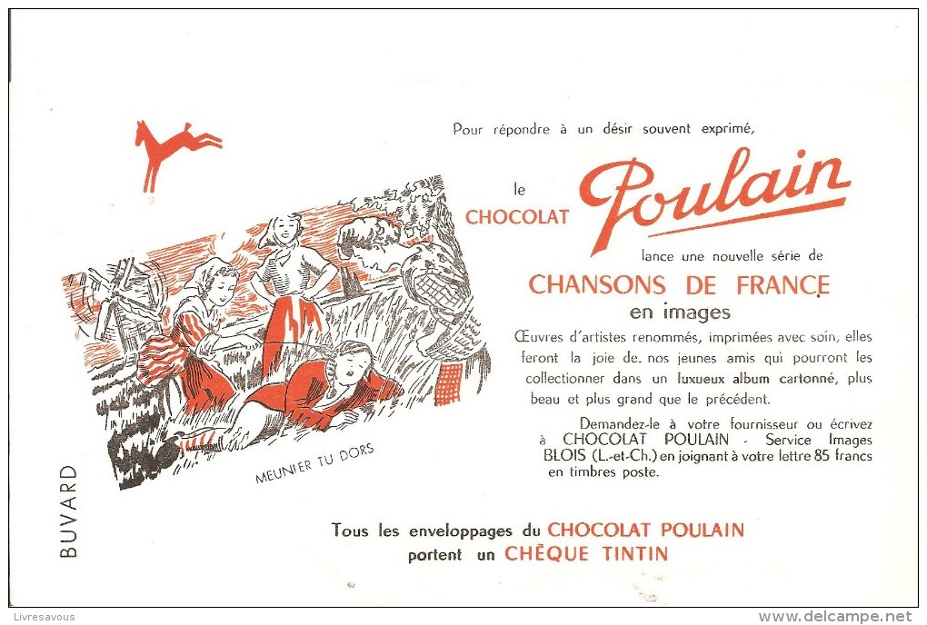 Buvard. POULAIN Le Chocolat Poulain Lance Une Nouvelle Série De CHANSONS DE FRANCE MEUNIER TU DORS - Chocolat