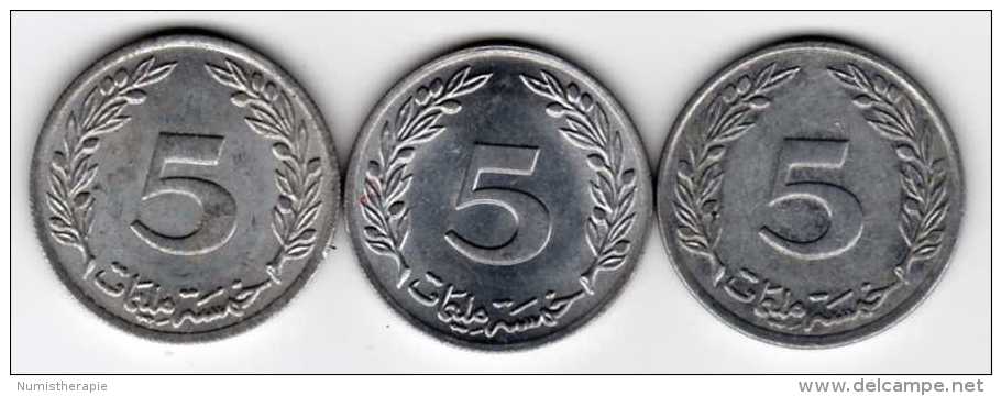 Tunisie : Série De 3 Millésimes 5 Millim 1960-1983-1997 En Aluminium - Tunisia