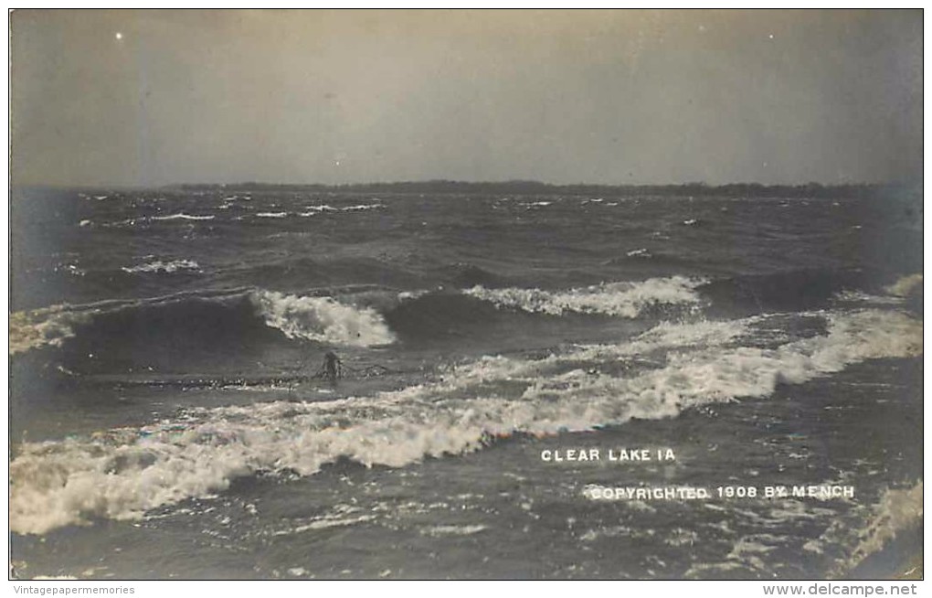 262943-Iowa, Clear Lake, RPPC, Lake Scene, Storm Waves, Phil Mench Photo 1908 - Ames