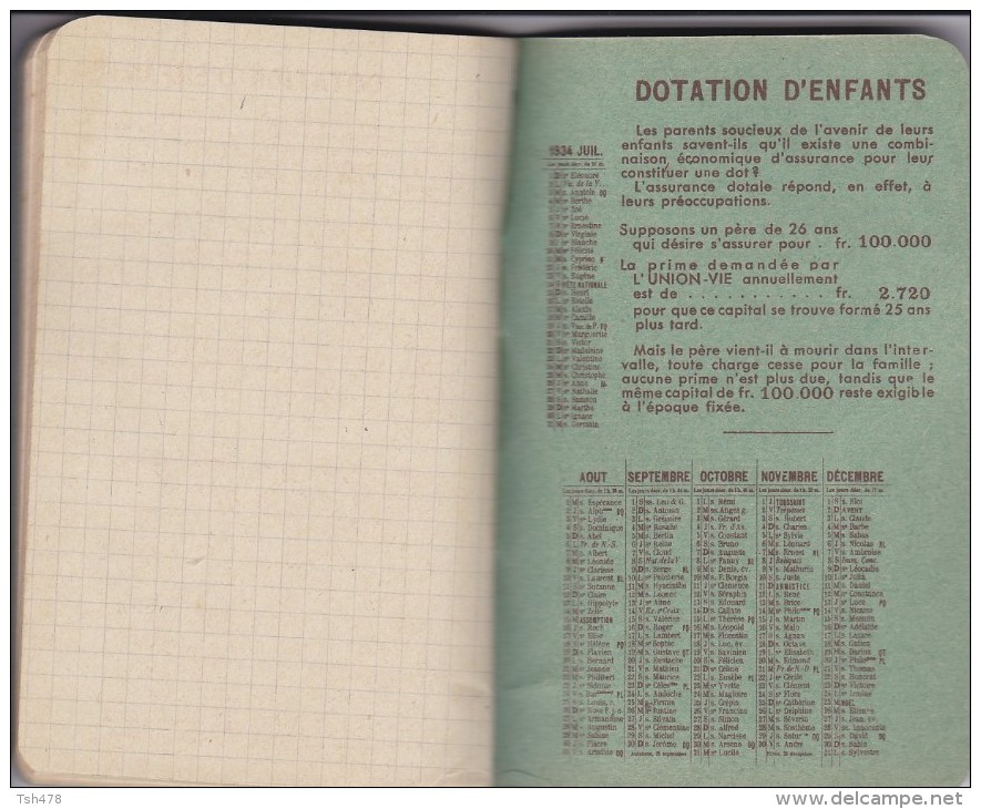 Petit Carnet PUB--assurance L´UNION---avec Calendrier 1934---voir 4 Scans - Formato Piccolo : 1921-40