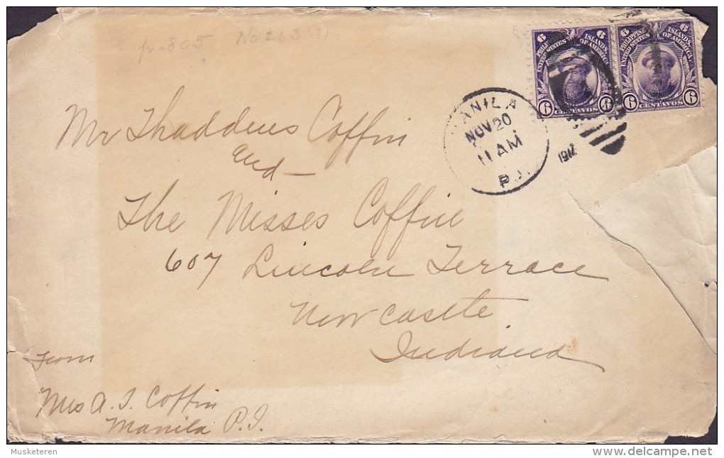 United States Philippines MANILA 1912 Cover Lettre 2x 6 C. Magellan Stamps & Christmas Greetings Vignette (2 Scans) - Filippijnen