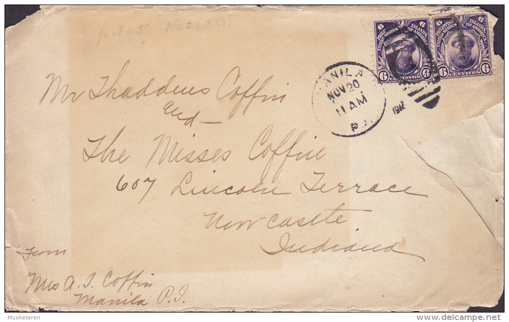 United States Philippines MANILA 1912 Cover Lettre 2x 6 C. Magellan Stamps & Christmas Greetings Vignette (2 Scans) - Philippinen
