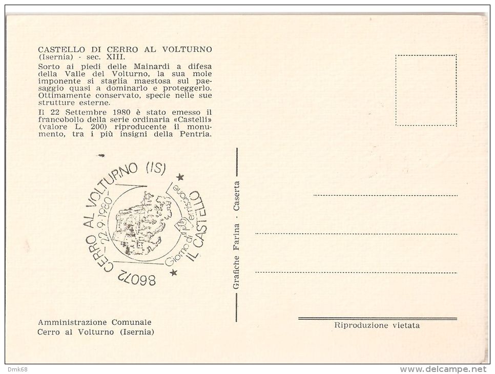 ITALY - MAXIMUM CARD - TACCOLA - CERRO AL VOLTURNO ( ISERNIA ) CASTELLO - 1980 - Cartoline Maximum