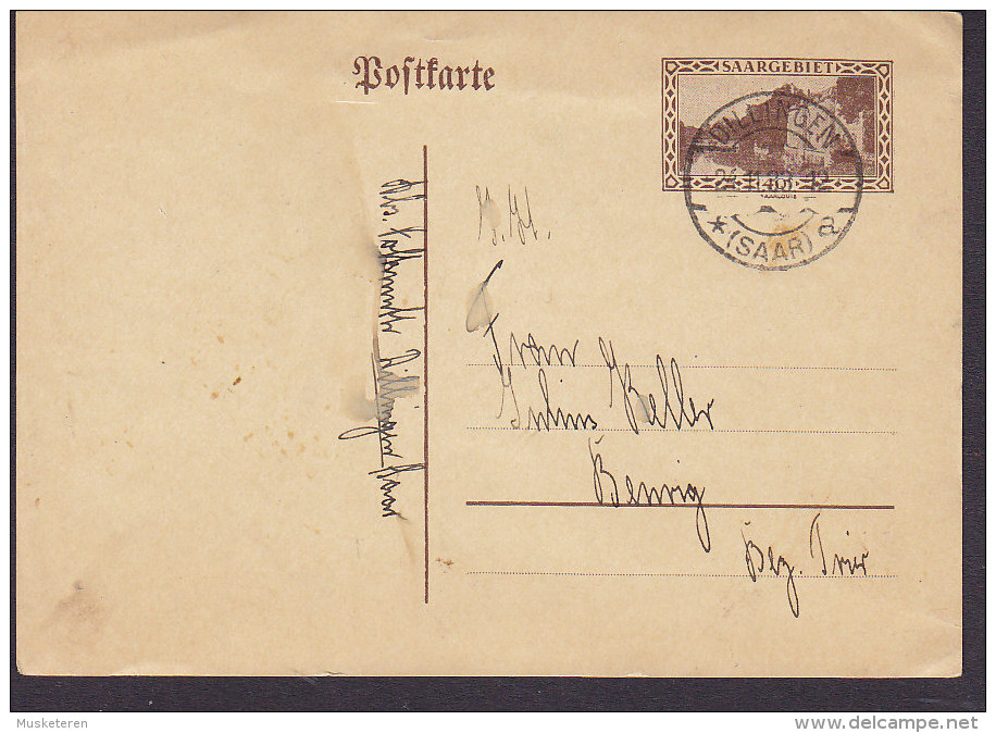 Saargebiet Postal Stationery Ganzsache Entier Postkarte Kaserne Saarlouis DILLINGEN (Saar) 1933 THÜRINGEN (2 Scans) - Interi Postali