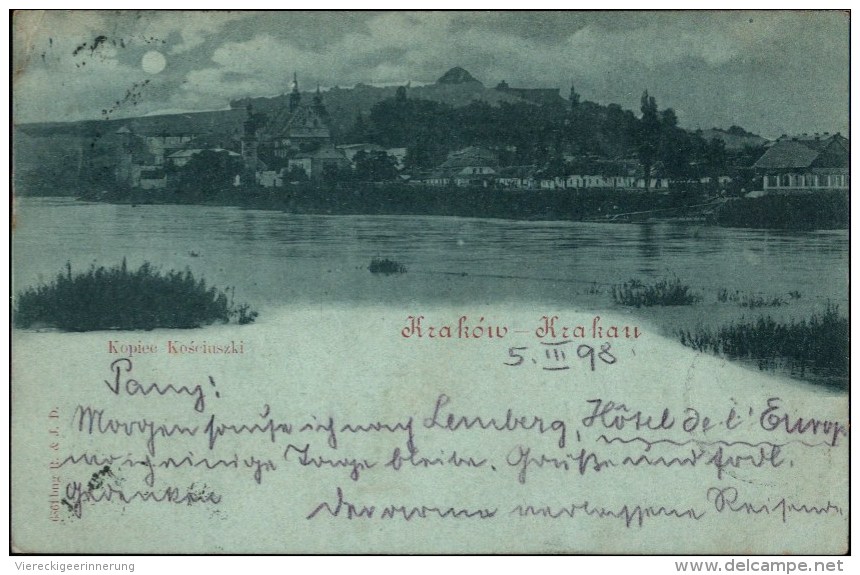 ! Alte Ansichtskarte, Mondscheinkarte, Krakau, Krakow, 1898, Polen, Poland, Pologne - Polen