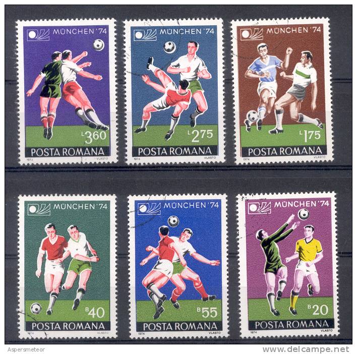 ROUMANIE RUMANIA COMPLETE SET YVERT NRS. 2846-51 FOOTBALL FUTEBOL MUNCHEN 1974 - Usado