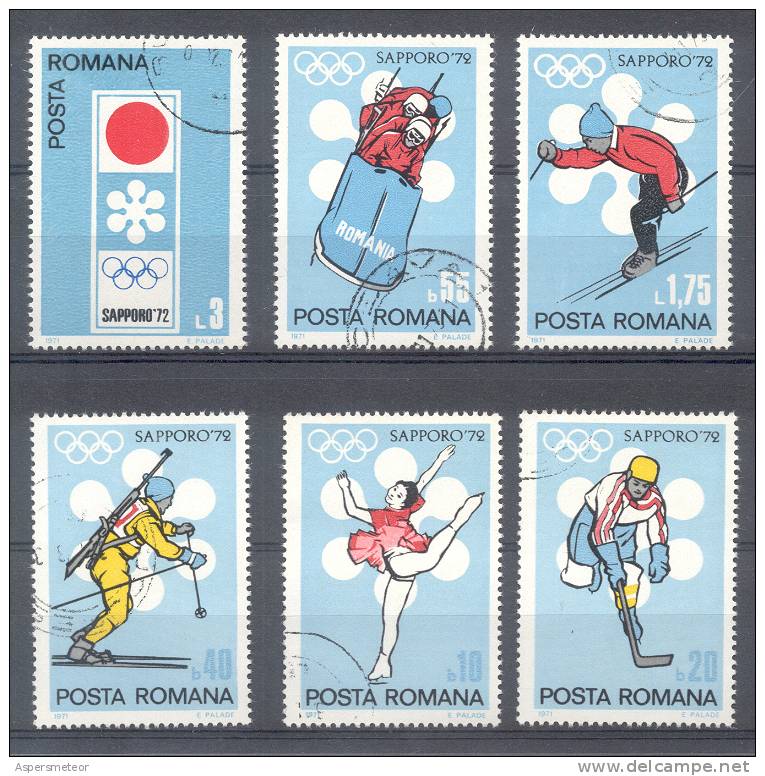 ROUMANIE RUMANIA COMPLETE SET YVERT NRS. 2652-57 SAPPORO 1972  SPORTS DEPORTES OBLITERES TBE - Usado