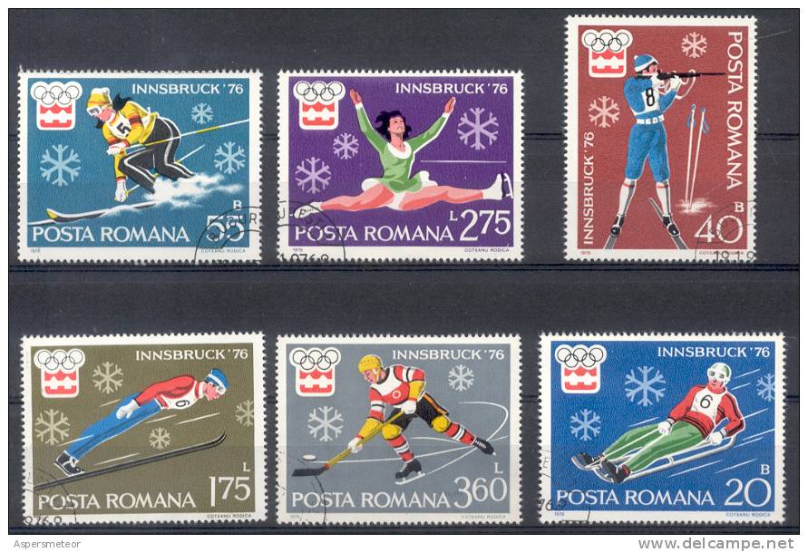 ROUMANIE COMPLETE SET YVERT NRS. 2937-42 INNSBRUCK 1976 OLYMPICS OLIMPIADAS - Usado