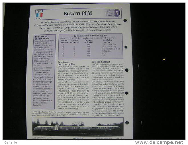 Fiches Techniques De  Locomotive Type,France 1933 / Autorail  Bugatte PLM ( Signe - Ettore Bugatti ) / Format: 18,5x25cm - Treni