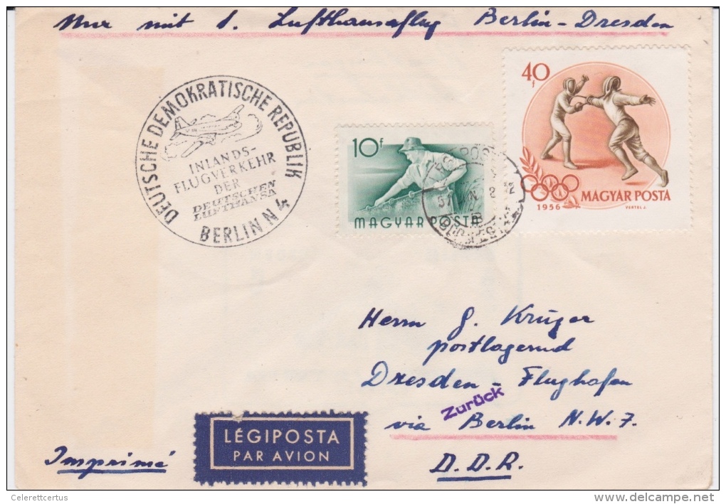 Hungary-1957 Censored As After Revolution Lufthansa First Flight Cover Budapest Berlin Dresden - Storia Postale