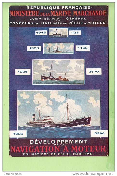 Carte Publicitaire Du Ministère De La MARINE MARCHANDE - Concours Bateaux De Pêche à Moteur De 1913 à 1929 - 2 Scans - Pêche