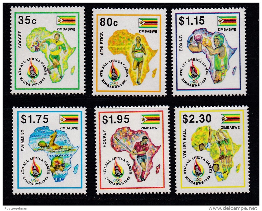 ZIMBABWE, 1995, MNH Stamps, African Sports, Mi 558-563  , #5180 - Zimbabwe (1980-...)