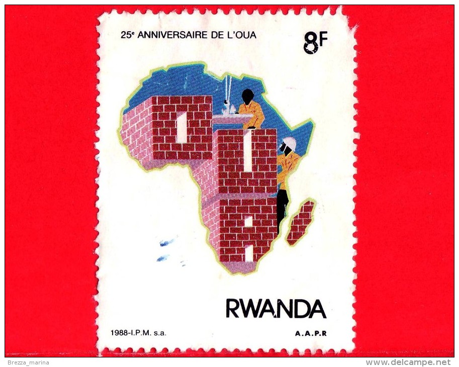 RWANDA  - Usato - 1988 - 25 Anni Dell´OUA (Organization Of African Unity) - 8 - Oblitérés