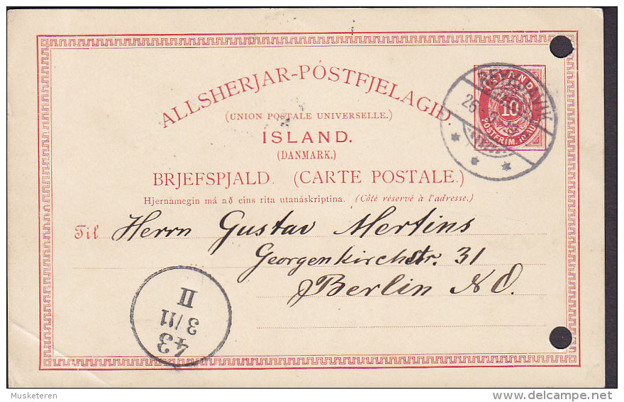 Iceland UPU Postal Stationery Ganzsache Entier 10 Aur Ziffer REYKJAVIK 1905 BERLIN Germany (2 Scans) Cote 80,- € - Ganzsachen