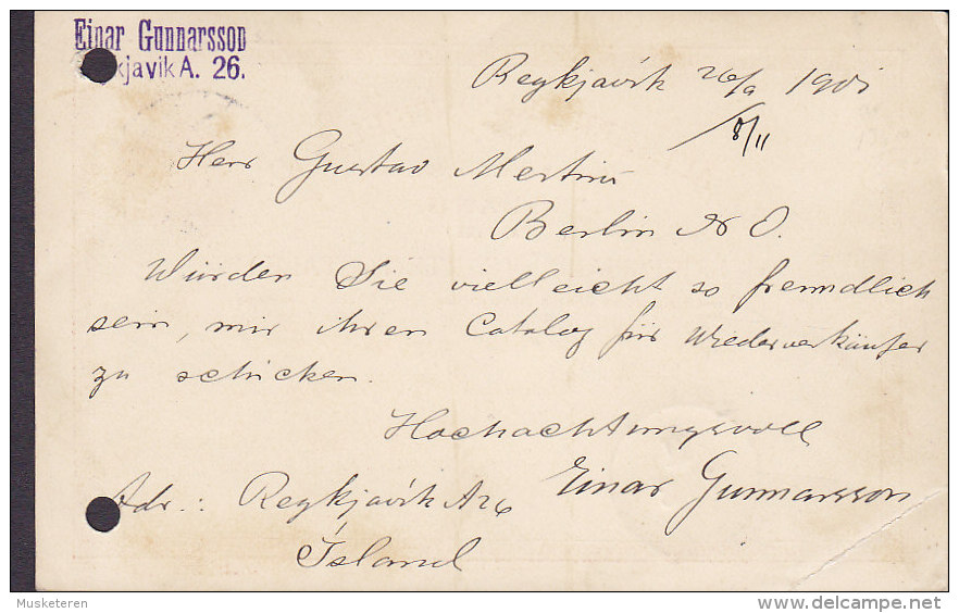 Iceland UPU Postal Stationery Ganzsache Entier 10 Aur Ziffer REYKJAVIK 1905 BERLIN Germany (2 Scans) Cote 80,- € - Enteros Postales