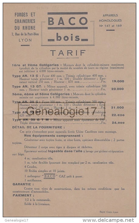 69 4787 LYON RHONE 1941 Forgerie FORGES ET CHAINERIES DU RHONE Rue Part Dieu MARQUE BACO BOIS - 1900 – 1949
