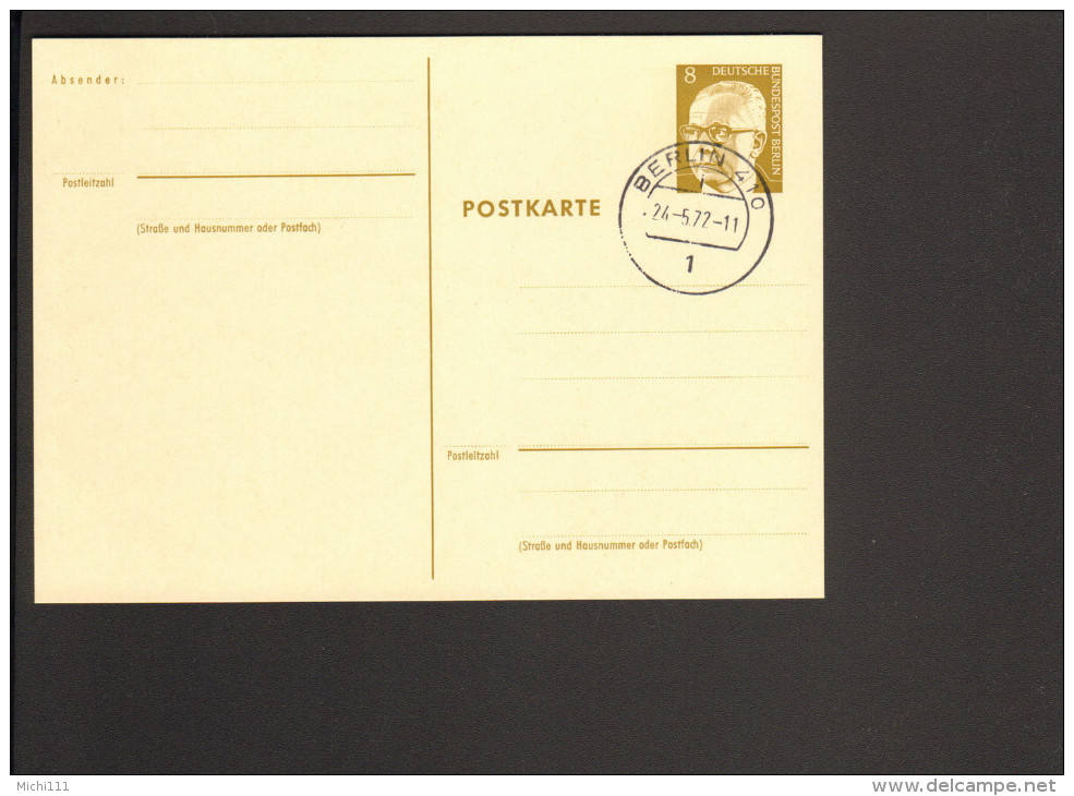 Berlin 8 Pfg.Ganzsache Wertstempel Heinemann Mi.Nr.P 80 Blanko Abgestempelt Berlin 5/72 - Postkaarten - Gebruikt