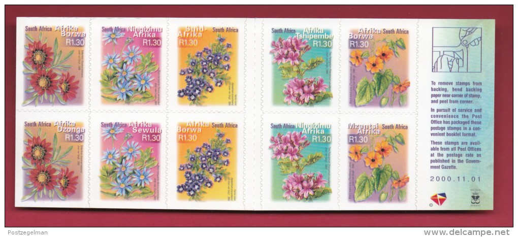 SOUTH AFRICA, 2000, M.N.H. Booklet  Of Stamps , 7th Definitives Flowers, SA A55   ,F1392 - Postzegelboekjes