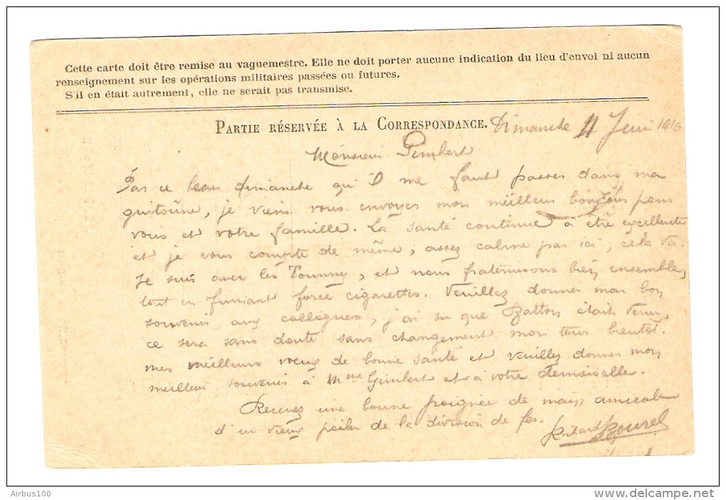 CARTE FM FRANCHISE MILITAIRE 4 JUIN 1916 SERGENT BOUREL 37 ème INFANTERIE 12 ème Cie POUR MANTES  - 2 Scans - - Lettres & Documents