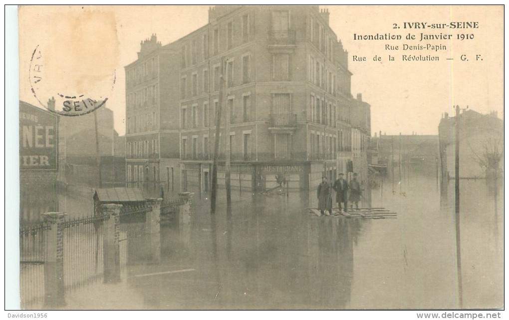 Belle  Cpa     - Ivry Sur Seine , Inondations De Janvier ,rue De La Révolution     ,animée       Ag923 - Ivry Sur Seine