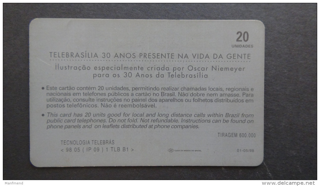 Brazil - Sistema Telebras - 1998 - 01-05/98 - 20 Unidades - Telebrasilia 30 Anos Presente Na Vida Da Gente - Used - Brasilien