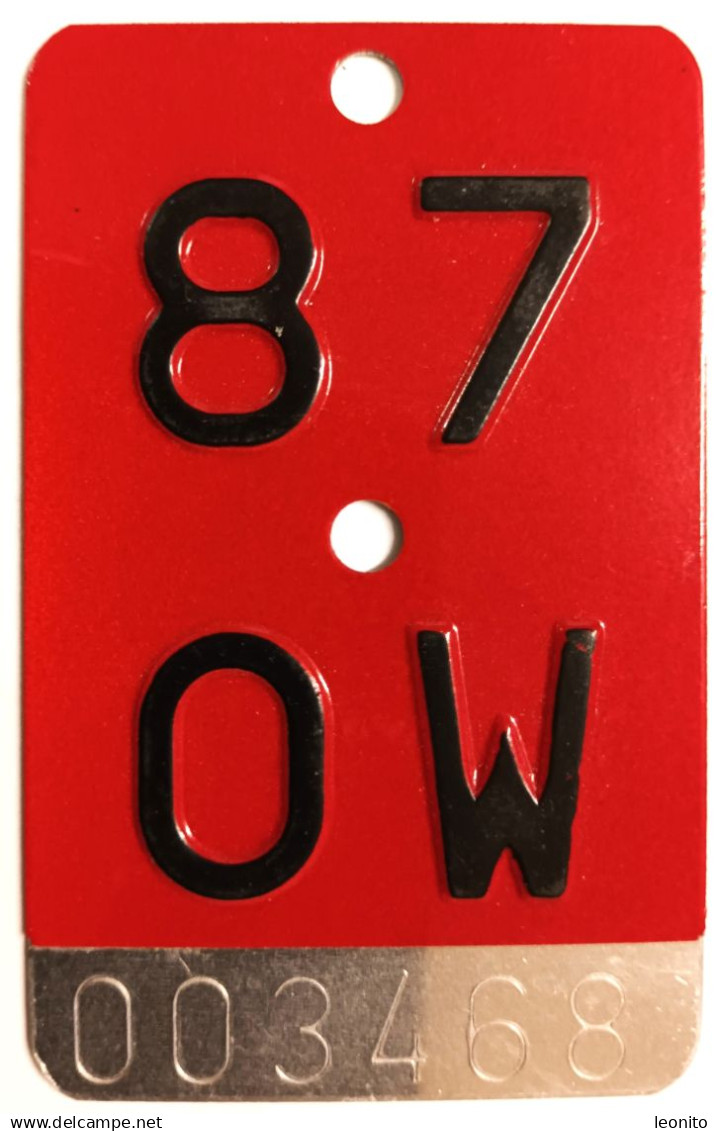 Velonummer Obwalden OW 87 - Plaques D'immatriculation