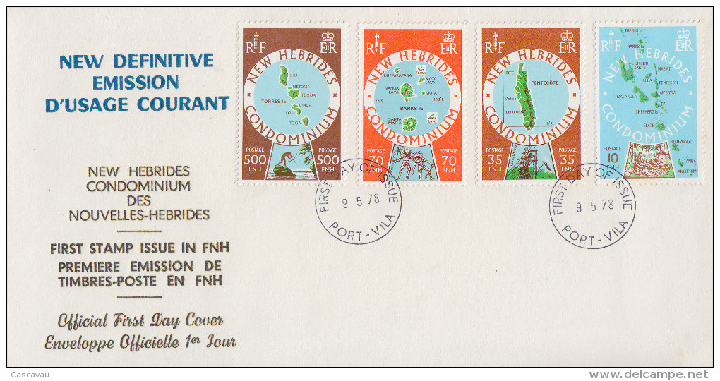 Enveloppe FDC  1er Jour   NOUVELLES  HEBRIDES   Cartographie  Des  Iles   1978 - FDC