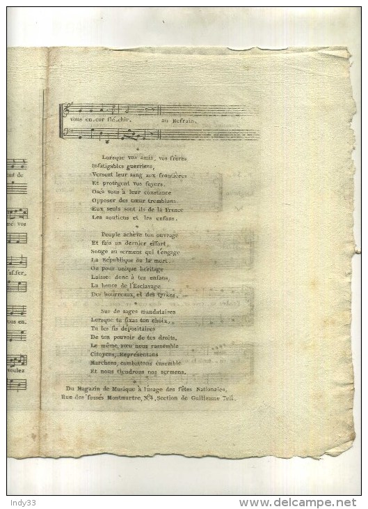 - FRANCE FIN XVIIIe S. REVOLUTION FRANCAISE . CHANT FUNEBRE SUR LA MORT DE FERRAUD . UNION ET COURAGE OU LE RAPPEL DES.. - Scores & Partitions