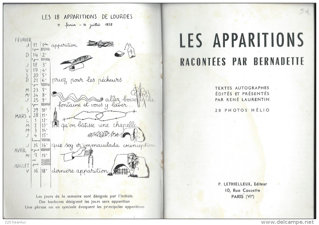 Livret -  Bernadette Raconte Les Apparitions  Edit R Laurentin En 1958. - Religion