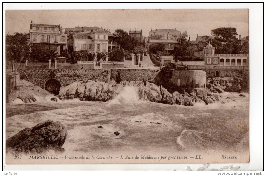 13 - MARSEILLE . PROMENADE DE LA CORNICHE . L'ANSE DE MALDORMÉ PAR GROS TEMPS - Réf. N°14340 - - Endoume, Roucas, Corniche, Beaches