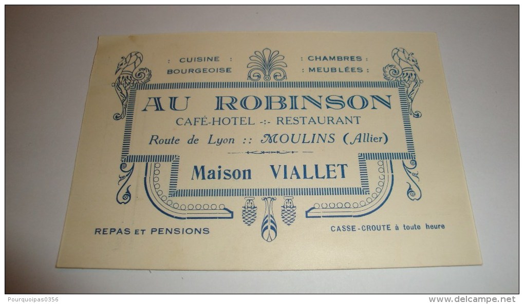 ANCIENNE CARTE DE VISITE ALLIER MOULINS CAFE HOTEL RESTAURANT AU ROBINSON MAISON VIALLET - Cartes De Visite