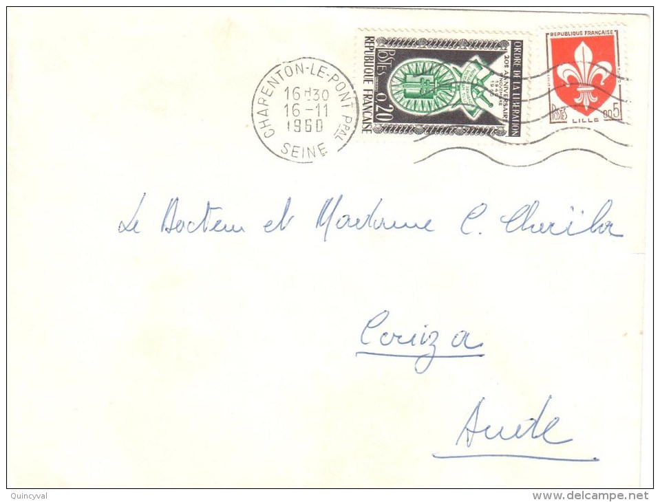 3386 CHARENTON Le PONT  Lettre Ob 16 11 1960 Ordre De La Libération Yv 1272 Lille Yv 1230 - Cartas & Documentos