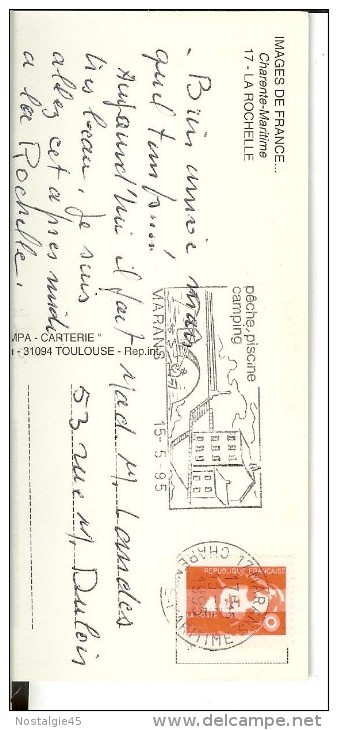 17 - La Rochelle Multivues Nuit 5 + écusson- Scan  Verso: Timbre Marianne 1945 - La Rochelle