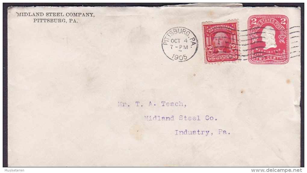 United States Uprated Postal Stationery Ganzsache PRIVATE Print MIDLAND STEEL COMPANY, PITTSBURG 1905 INDUSTRY (2 Scans) - 1901-20