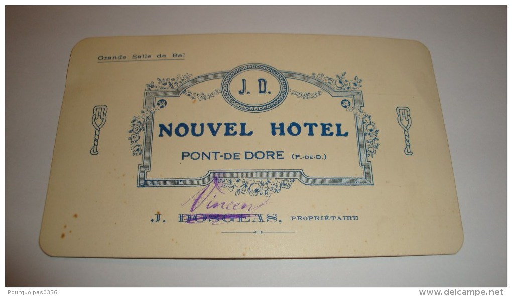 ANCIENNE CARTE DE VISITE 63 PUY DE DOME  PONT DE DORE NOUVEL HOTEL DOSGEAS VINCENT - Cartes De Visite