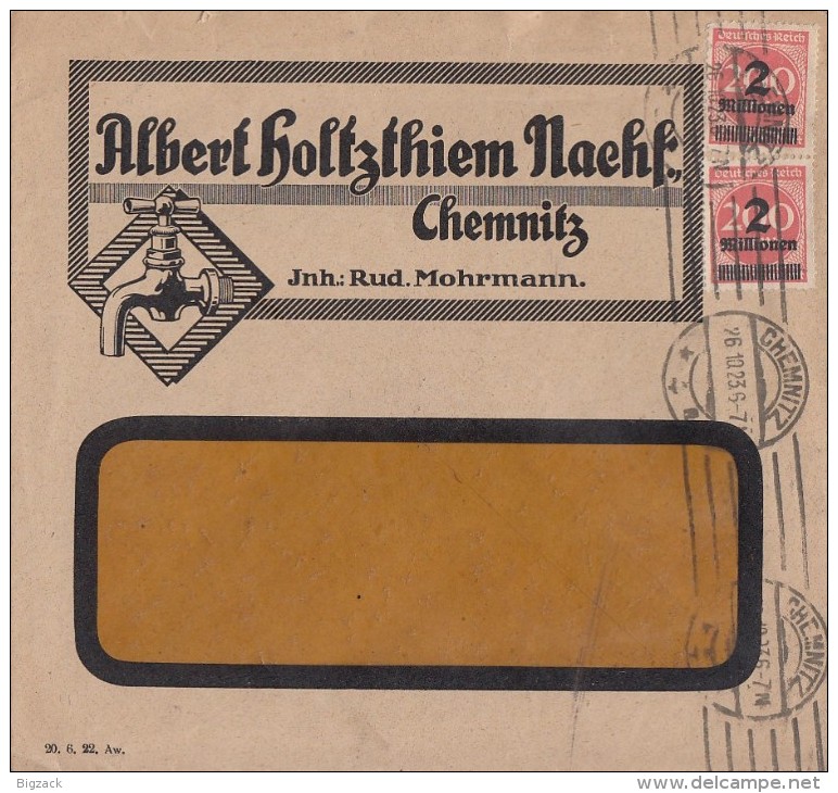 DR Werbebrief Albert Holtzthiem Mef Minr.2x 309A Chemnitz 26.10.23 - Briefe U. Dokumente