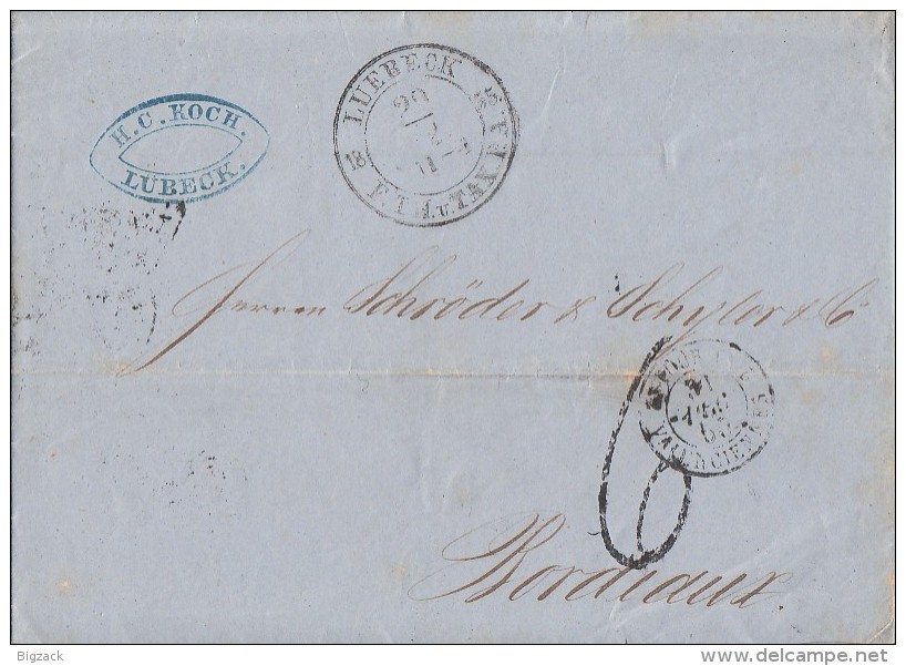 Brief Lübeck 20.12.1855 F. TH. U. Tax. P. A. Gel. Nach Frankreich - Luebeck