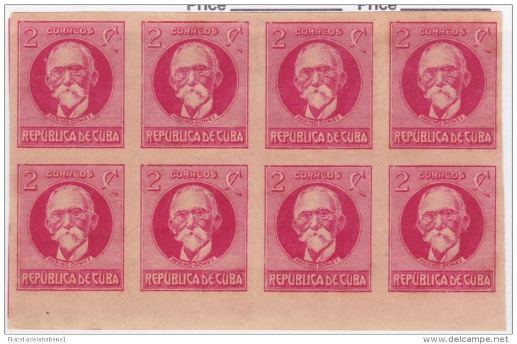 1917-241 CUBA REPUBLICA 1917. 2c MAXIMO GOMEZ.1926 BLOCK 8 IMPERFORADO. GOMA ORIGINAL Ed.215As. - Ongebruikt