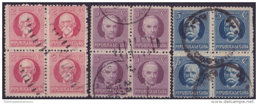 1917-247 CUBA REPUBLICA 1917. 2,3,5c BLOCK 4 USADO - Oblitérés