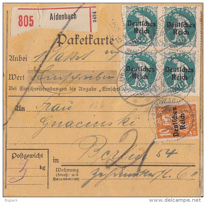 DR Paketkarte Mif Minr.120, 4x 126 Aidenbach 15.6.20 - Briefe U. Dokumente