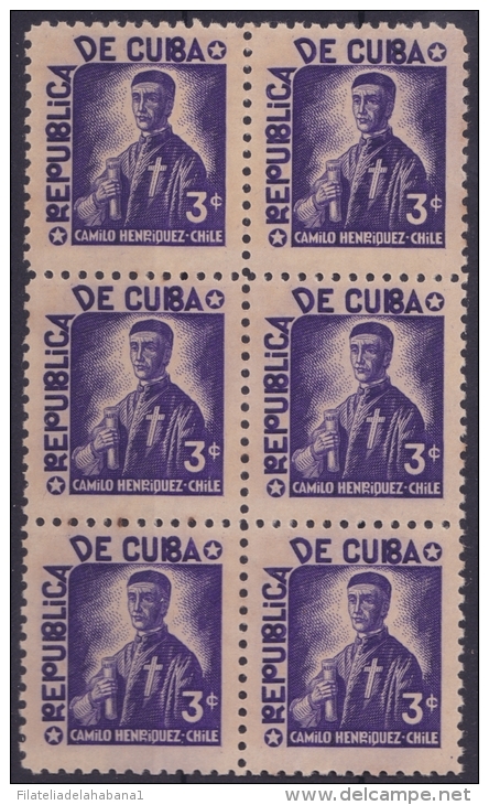 1937-183 CUBA REPUBLICA 1937. ESCRITORES Y ARTISTAS. 3c CHILE Ed.309. CAMILO HENRIQUEZ  BLOCK 6. NO GUM. - Neufs