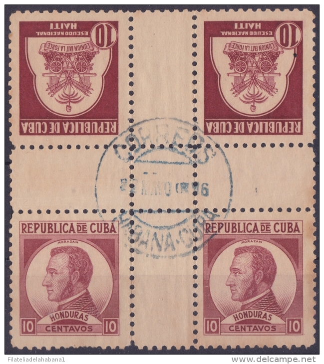 1937-189 CUBA REPUBLICA 1937. ESCRITORES Y ARTISTAS. 10c CENTRO DE HOJA. CENTER OF SHEET. HONDURAS - HAITI. Ed. 317-18. - Ongebruikt
