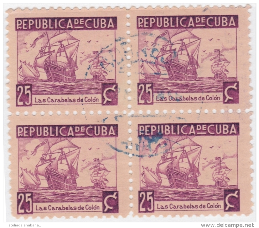 1937-192 CUBA REPUBLICA 1937. ESCRITORES Y ARTISTAS. 25c FLOTA DE COLON. BARCOS SHIP Ed.319. BLOCK 4. USED. - Neufs